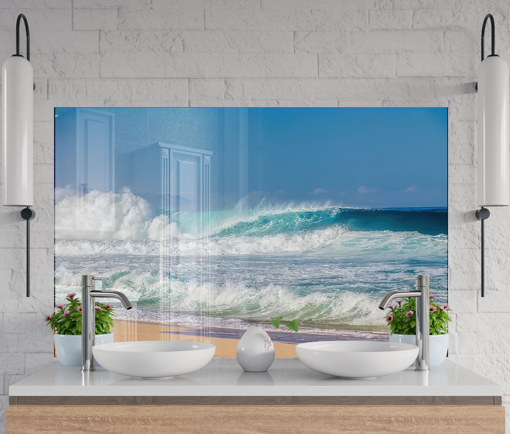 Ocean Wave Serenity - Glass Kitchen Backsplash-BacksplashArtworks