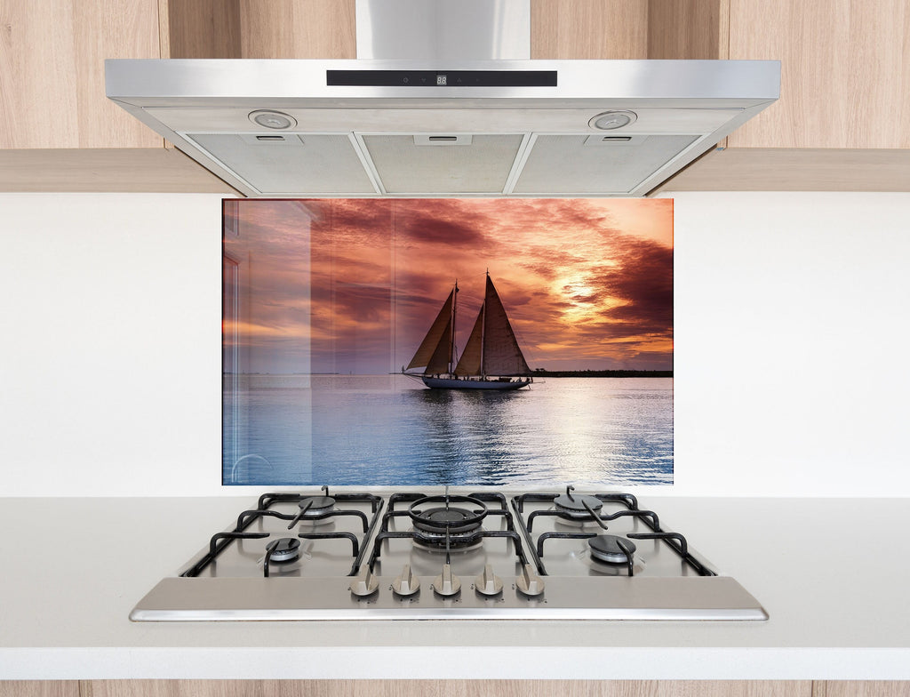 Sailing Sunset Wall Art - Tempered Glass Kitchen Backsplash-BacksplashArtworks