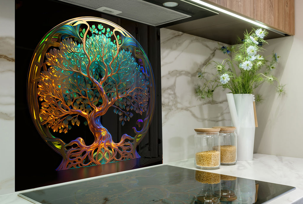 Ethereal Tree of Life - Glass Kitchen Backsplash-BacksplashArtworks