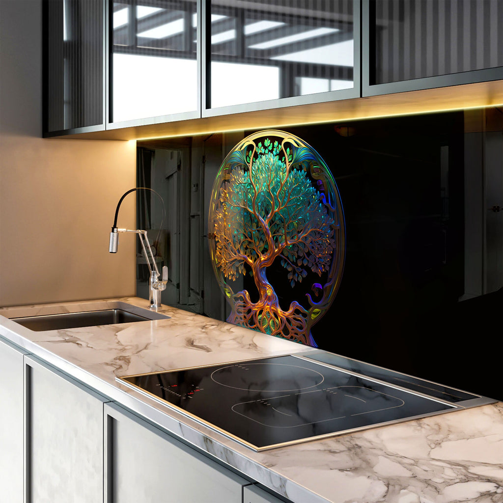 Ethereal Tree of Life - Glass Kitchen Backsplash-BacksplashArtworks