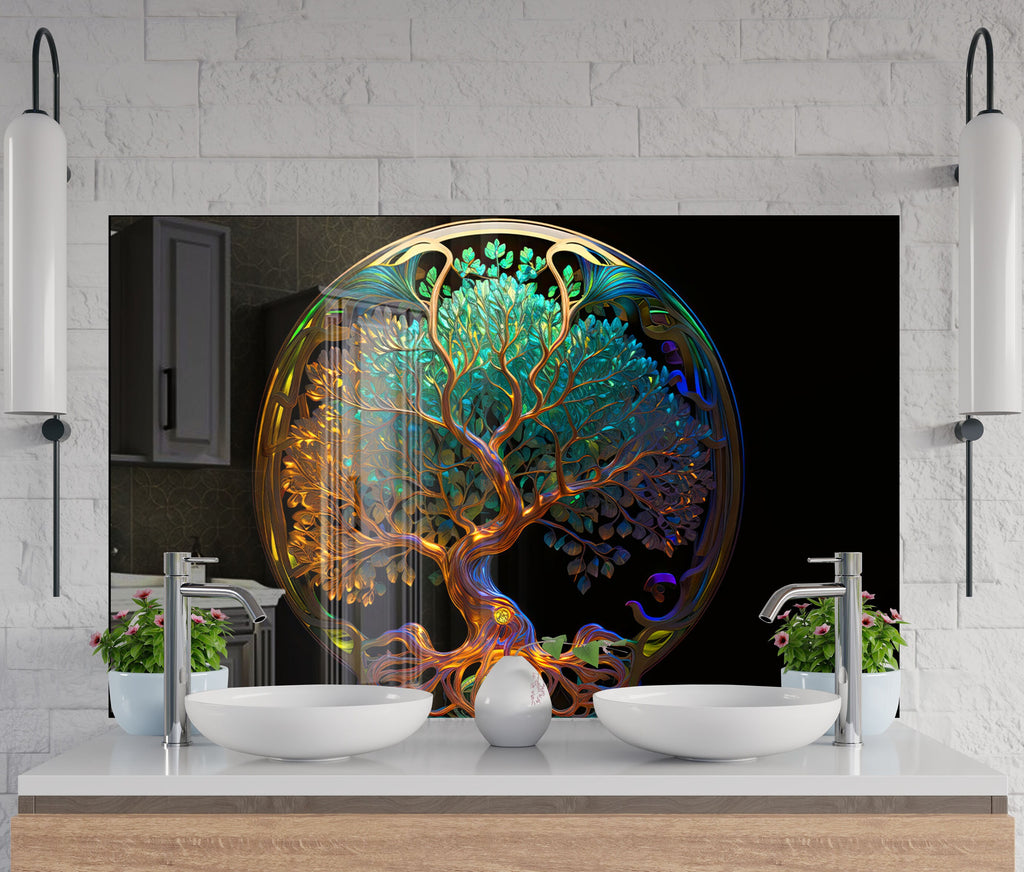 Ethereal Tree of Life - Glass Kitchen Backsplash-BacksplashArtworks