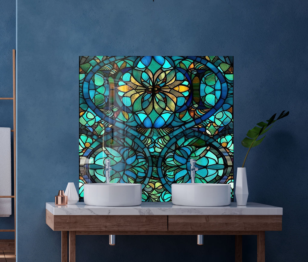 Stained Glass Floral Design - Glass Kitchen Backsplash-BacksplashArtworks