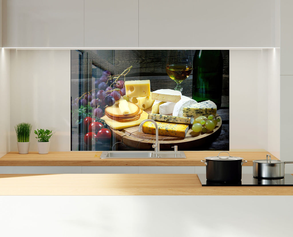 Wine & Cheese Glass Kitchen Backsplash – Gourmet Wine & Cheese Design-BacksplashArtworks