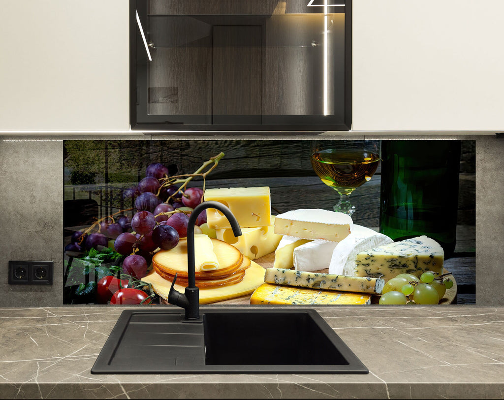Wine & Cheese Glass Kitchen Backsplash – Gourmet Wine & Cheese Design-BacksplashArtworks