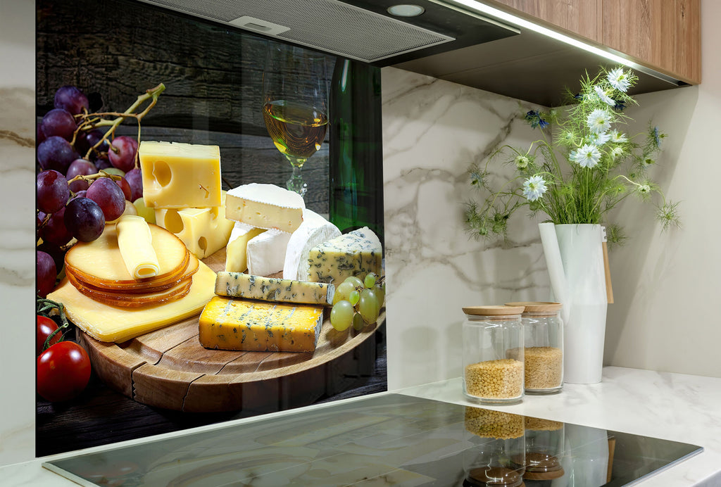 Wine & Cheese Glass Kitchen Backsplash – Gourmet Wine & Cheese Design-BacksplashArtworks