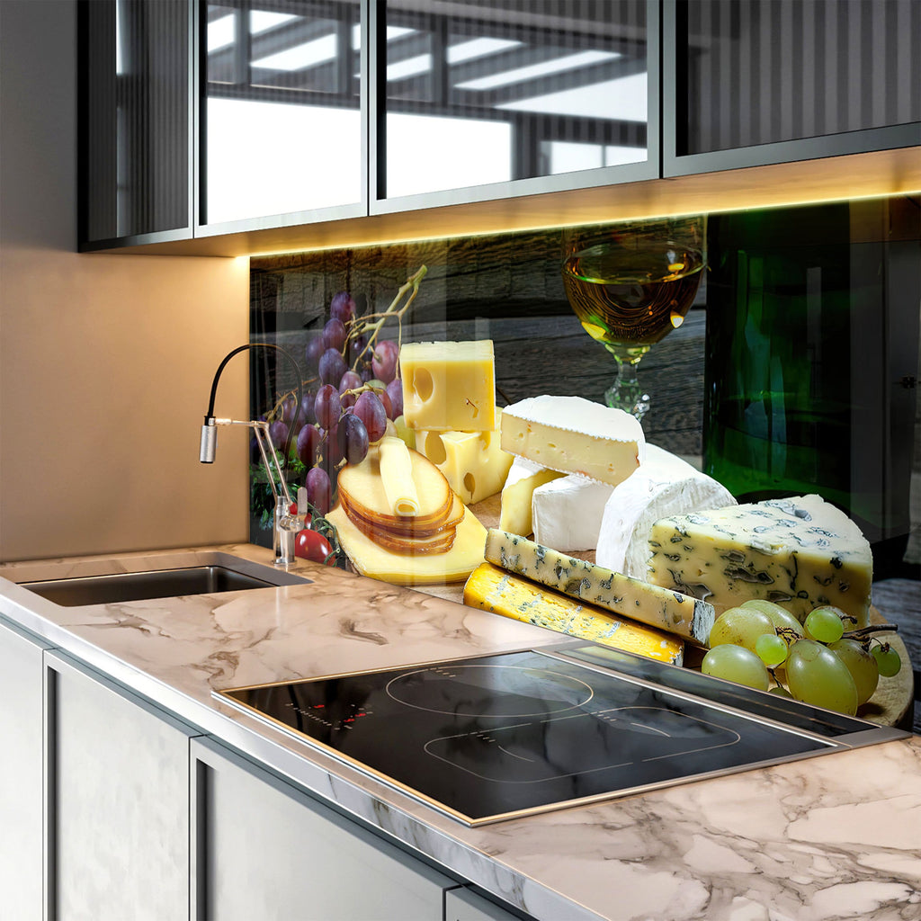 Wine & Cheese Glass Kitchen Backsplash – Gourmet Wine & Cheese Design-BacksplashArtworks