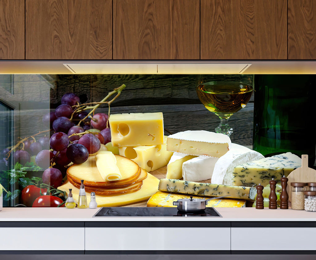Wine & Cheese Glass Kitchen Backsplash – Gourmet Wine & Cheese Design-BacksplashArtworks