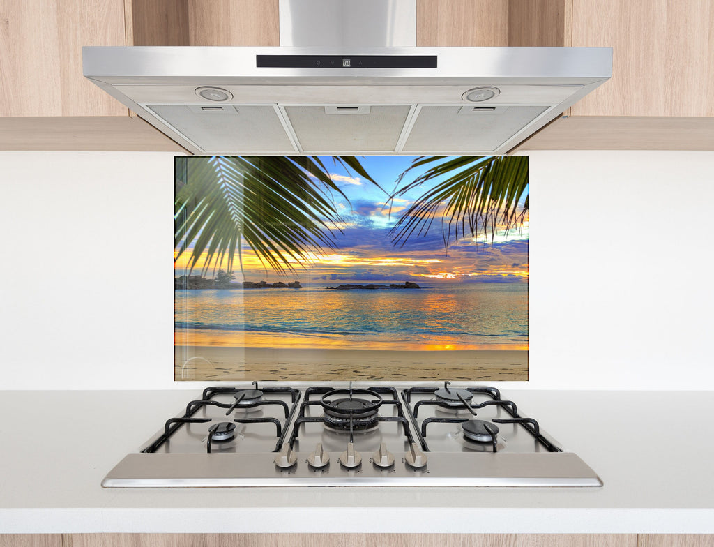 Tropical Sunset View Wall Art – Tempered Glass Bathroom Backsplash-BacksplashArtworks