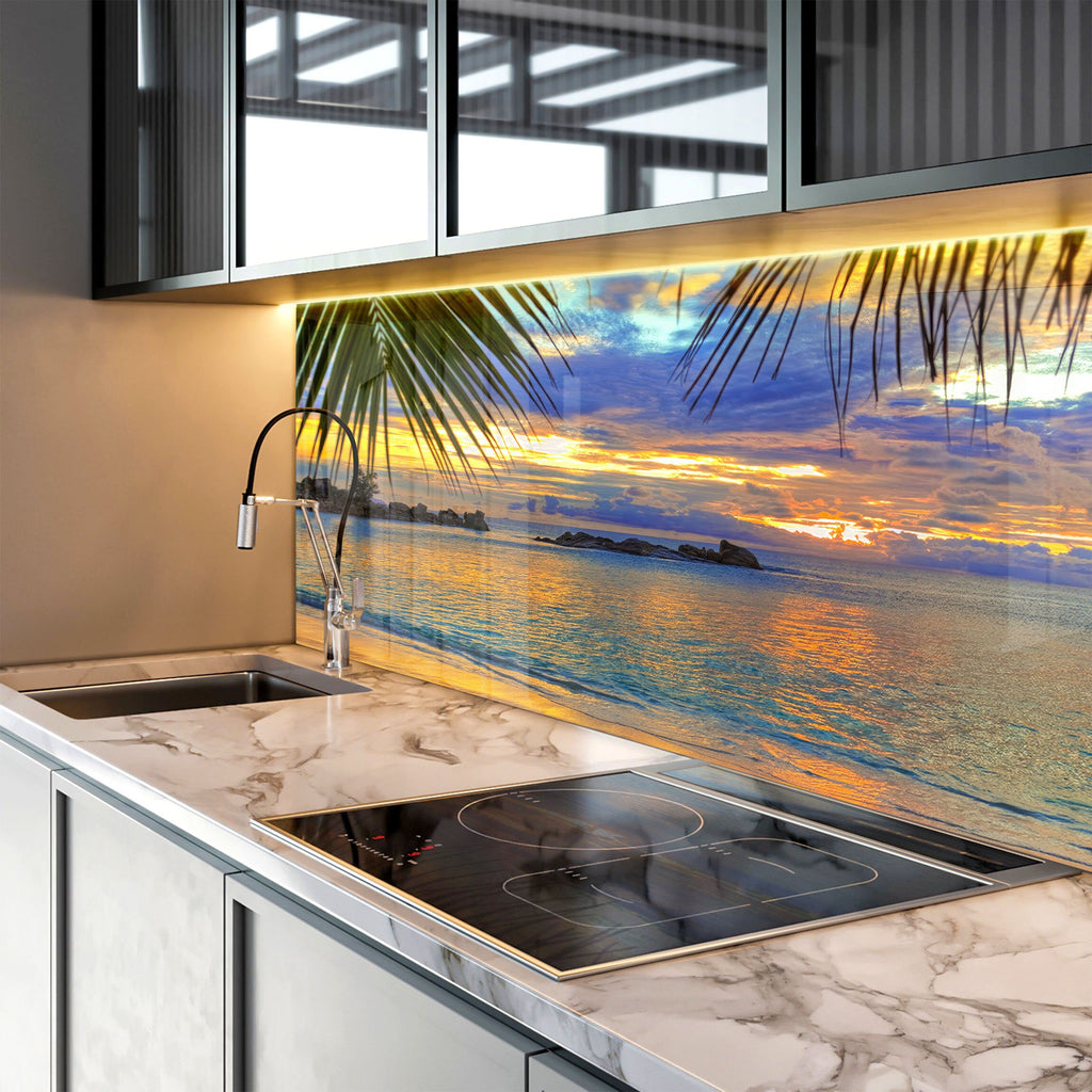 Tropical Sunset View Wall Art – Tempered Glass Bathroom Backsplash-BacksplashArtworks
