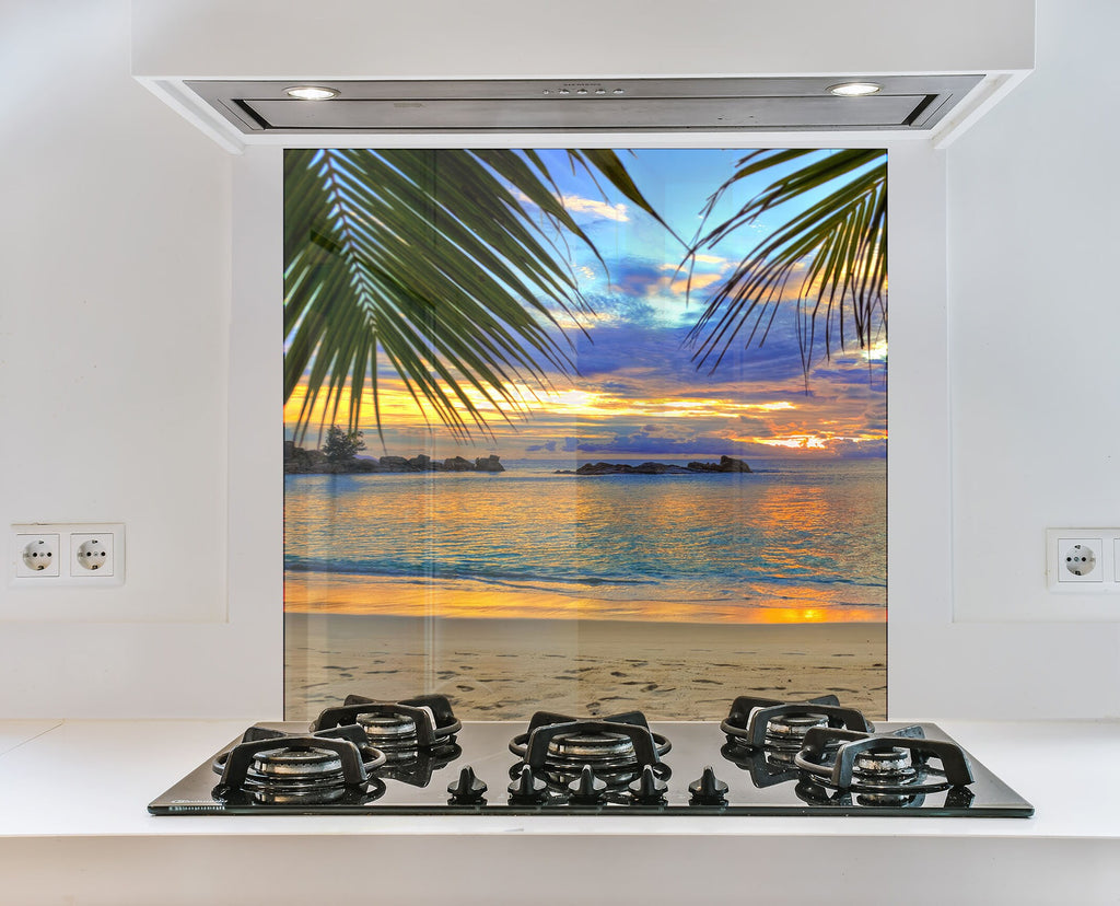 Tropical Sunset View Wall Art – Tempered Glass Bathroom Backsplash-BacksplashArtworks