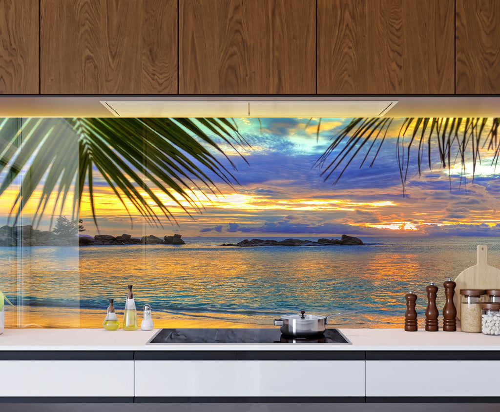 Tropical Sunset View Wall Art – Tempered Glass Bathroom Backsplash-BacksplashArtworks