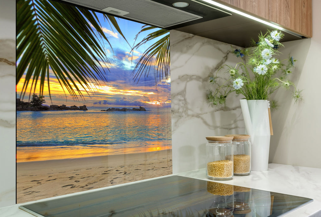Tropical Sunset View Wall Art – Tempered Glass Bathroom Backsplash-BacksplashArtworks