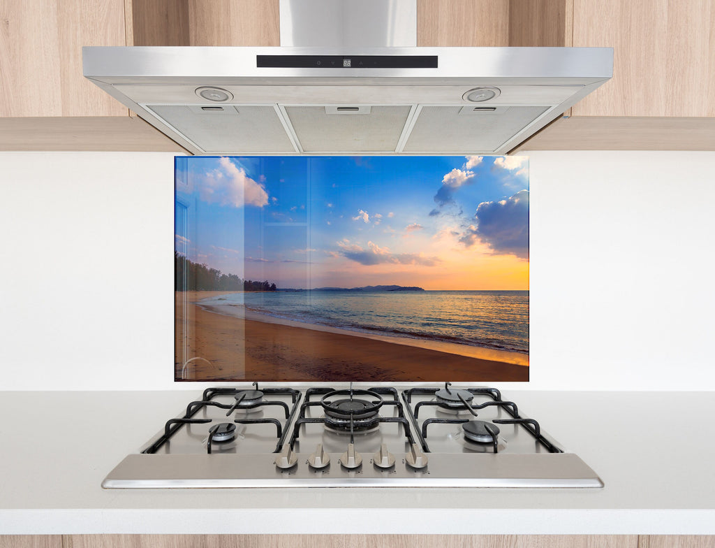 Golden Sunset Beach - Glass Kitchen Backsplash-BacksplashArtworks