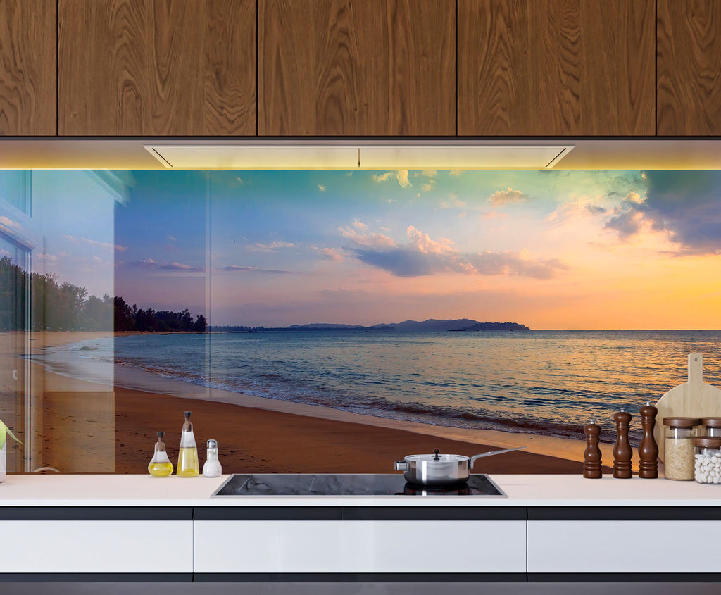 Golden Sunset Beach - Glass Kitchen Backsplash-BacksplashArtworks