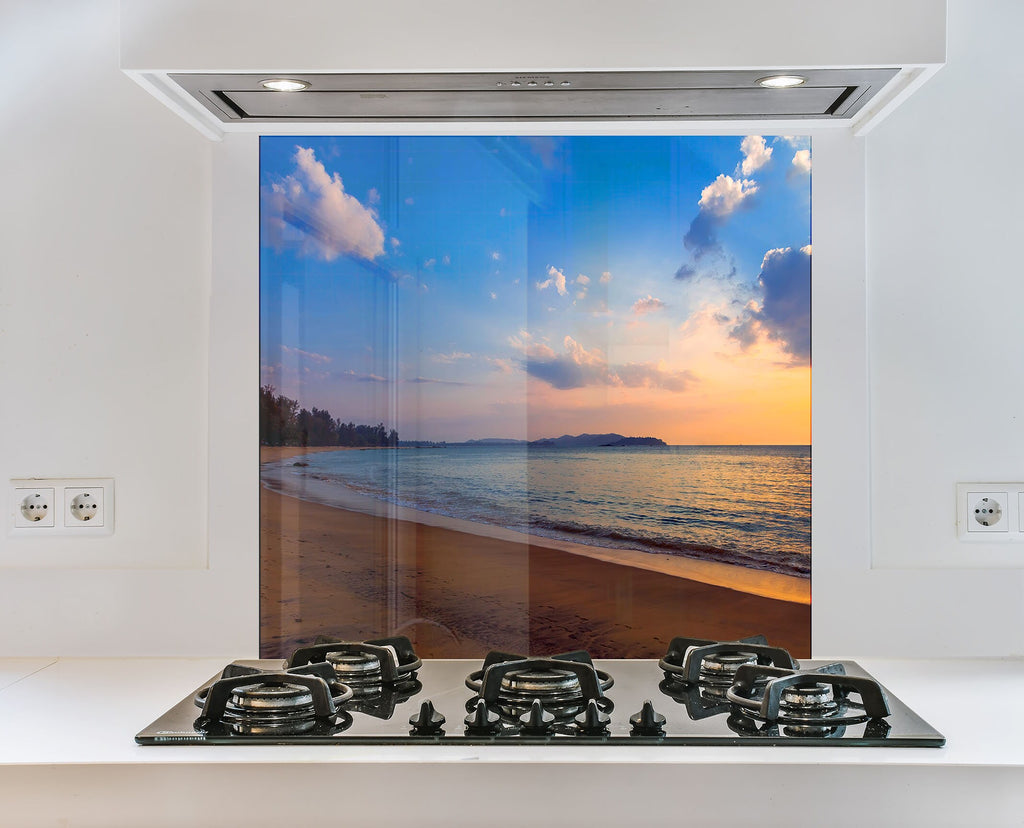 Golden Sunset Beach - Glass Kitchen Backsplash-BacksplashArtworks