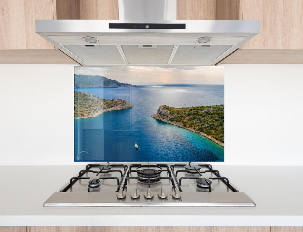 Mediterranean Coastal View Wall Art – Tempered Glass Kitchen Backsplash-BacksplashArtworks