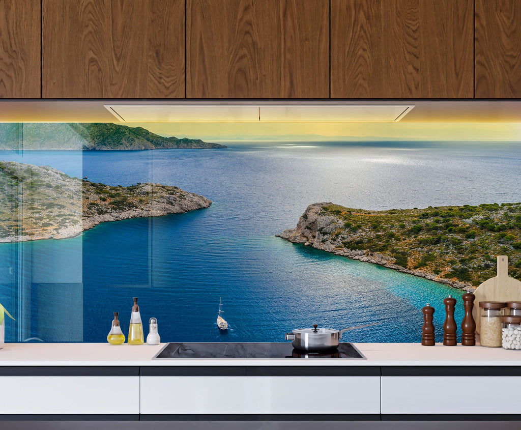 Mediterranean Coastal View Wall Art – Tempered Glass Kitchen Backsplash-BacksplashArtworks