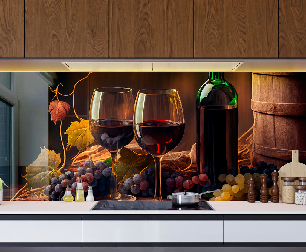 Rustic Wine Glass Kitchen Backsplash | Elegant Vineyard Design-BacksplashArtworks