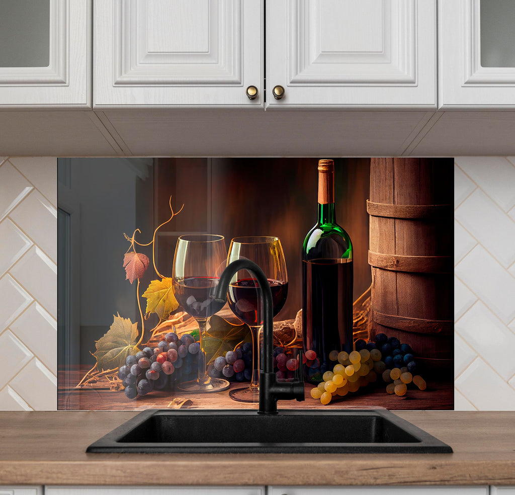 Rustic Wine Glass Kitchen Backsplash | Elegant Vineyard Design-BacksplashArtworks