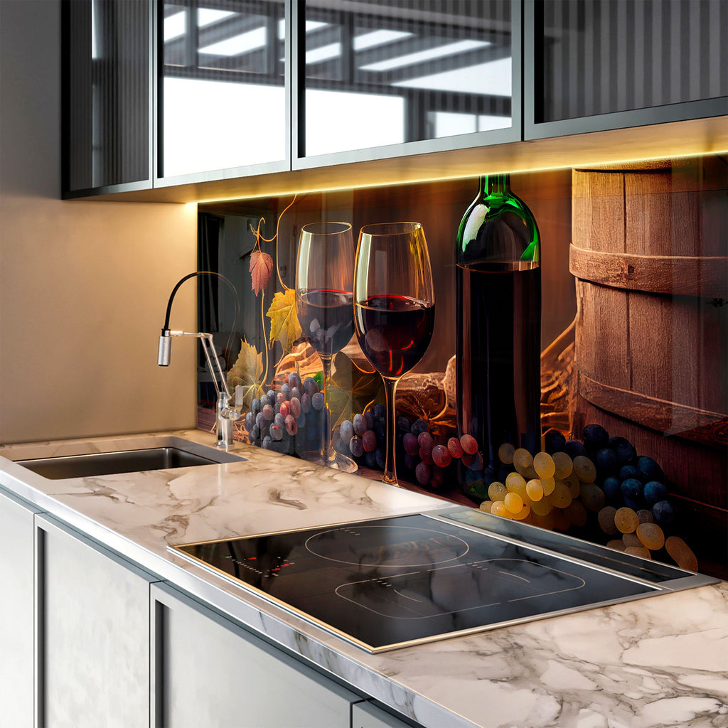 Rustic Wine Glass Kitchen Backsplash | Elegant Vineyard Design-BacksplashArtworks