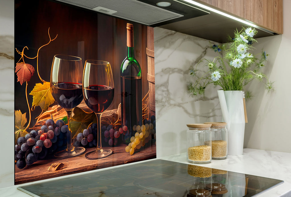 Rustic Wine Glass Kitchen Backsplash | Elegant Vineyard Design-BacksplashArtworks