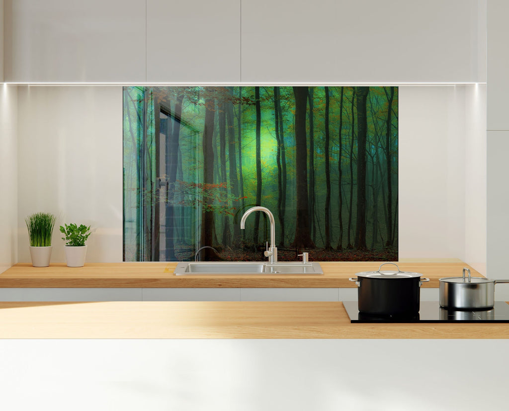 Mystic Forest Glow - Glass Kitchen Backsplash-BacksplashArtworks