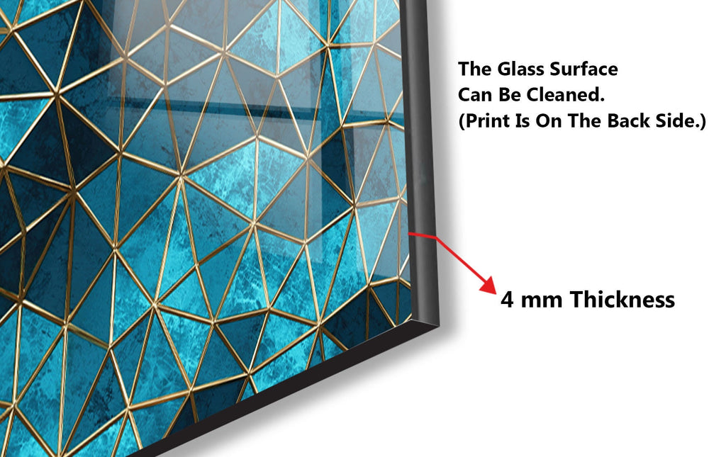 Geometric Blue & Gold - Glass Kitchen Backsplash-BacksplashArtworks