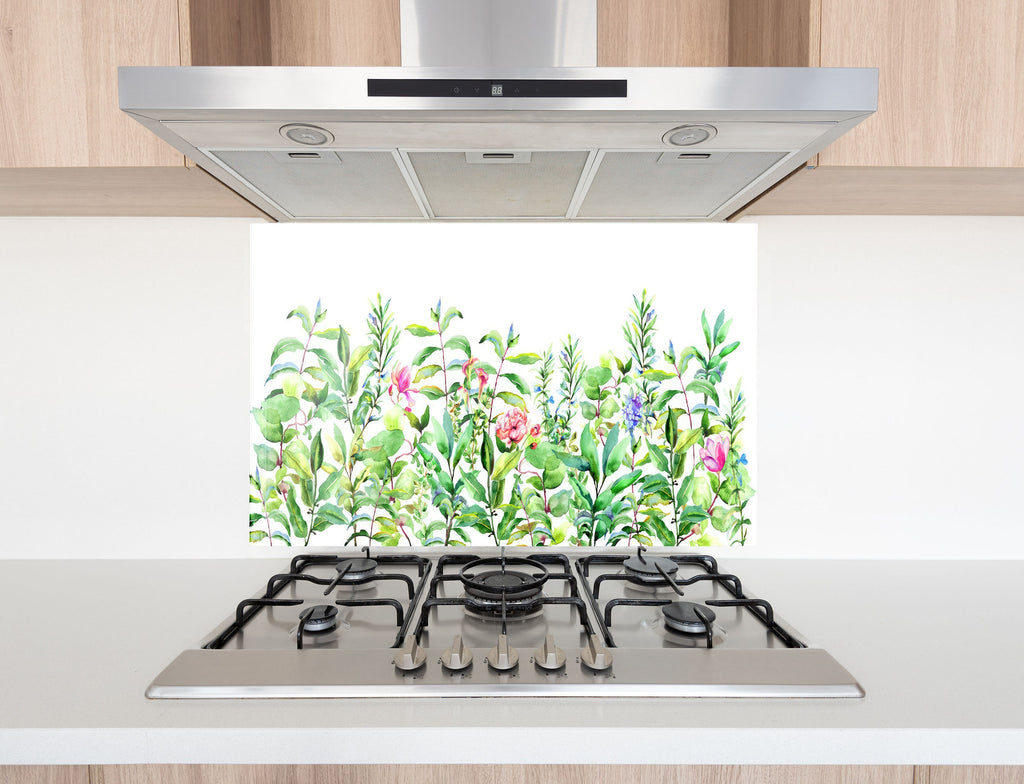 Watercolor Garden Bliss - Glass Kitchen Backsplash-BacksplashArtworks
