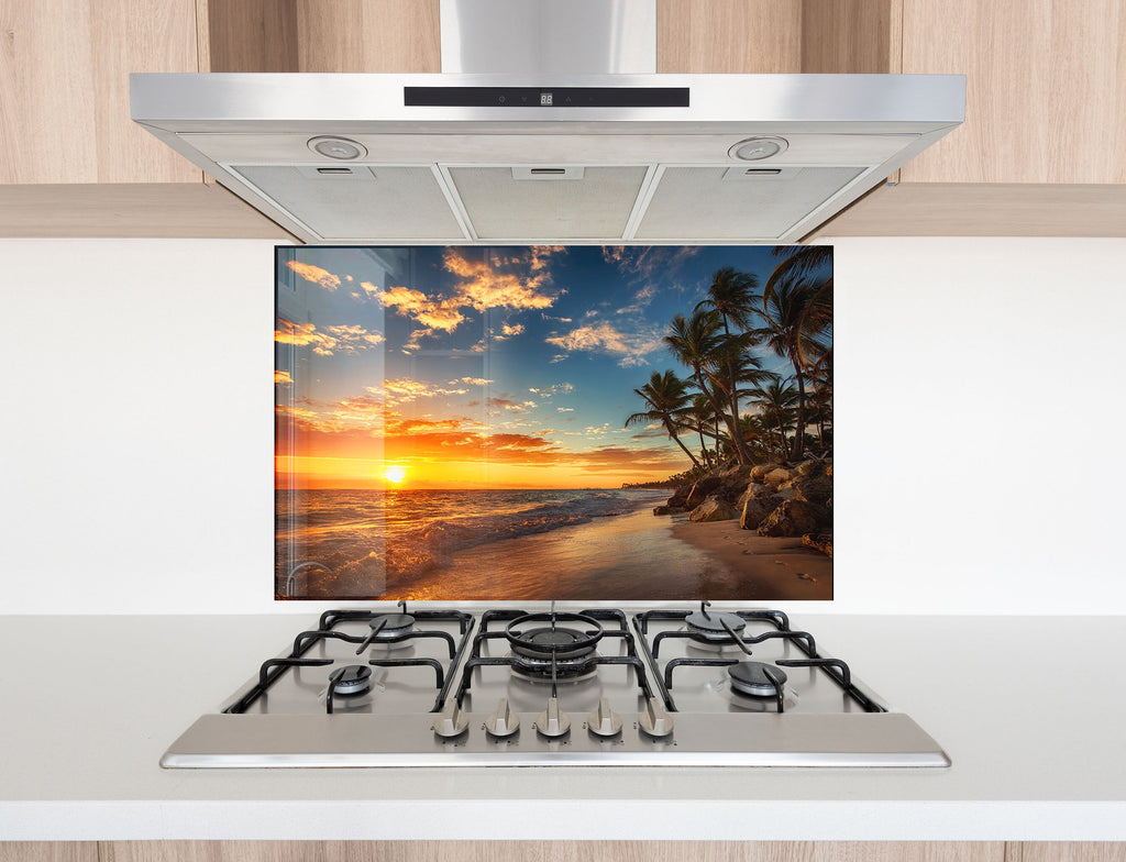 Tropical Sunset Beach Wall Art – Glass Kitchen Backsplash-BacksplashArtworks