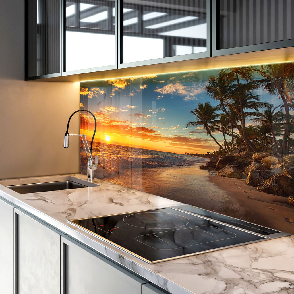 Tropical Sunset Beach Wall Art – Glass Kitchen Backsplash-BacksplashArtworks