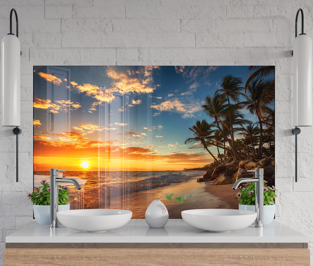 Tropical Sunset Beach Wall Art – Glass Kitchen Backsplash-BacksplashArtworks
