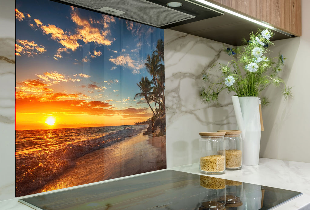 Tropical Sunset Beach Wall Art – Glass Kitchen Backsplash-BacksplashArtworks