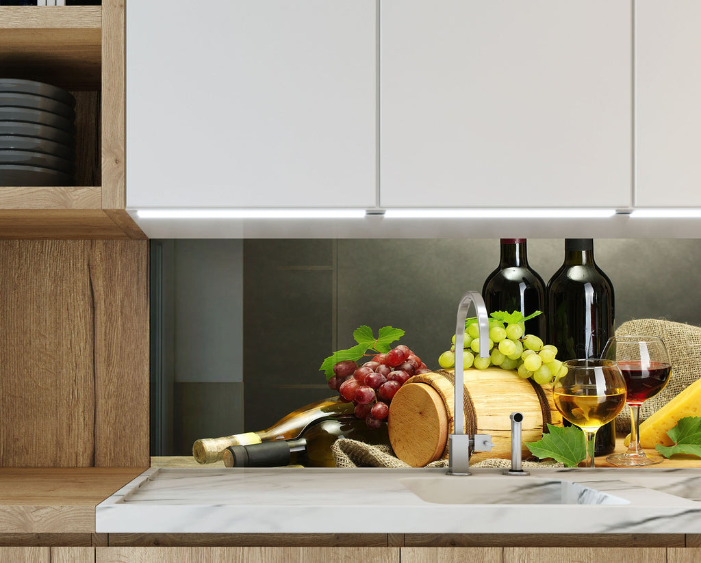 Wine & Cheese Glass Kitchen Backsplash – Wine Barrel Design-BacksplashArtworks