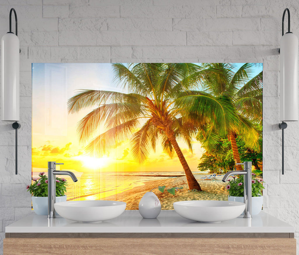 Tropical Beach Sunset Wall Art – Tempered Glass Kitchen Backsplash-BacksplashArtworks