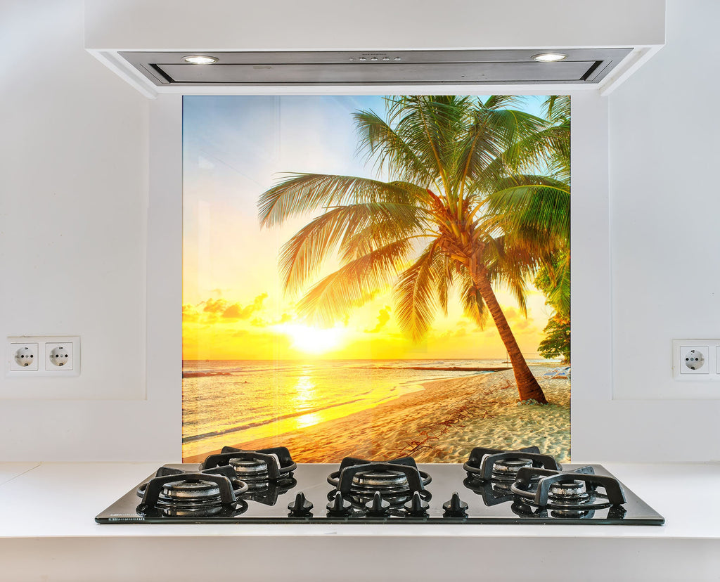 Tropical Beach Sunset Wall Art – Tempered Glass Kitchen Backsplash-BacksplashArtworks