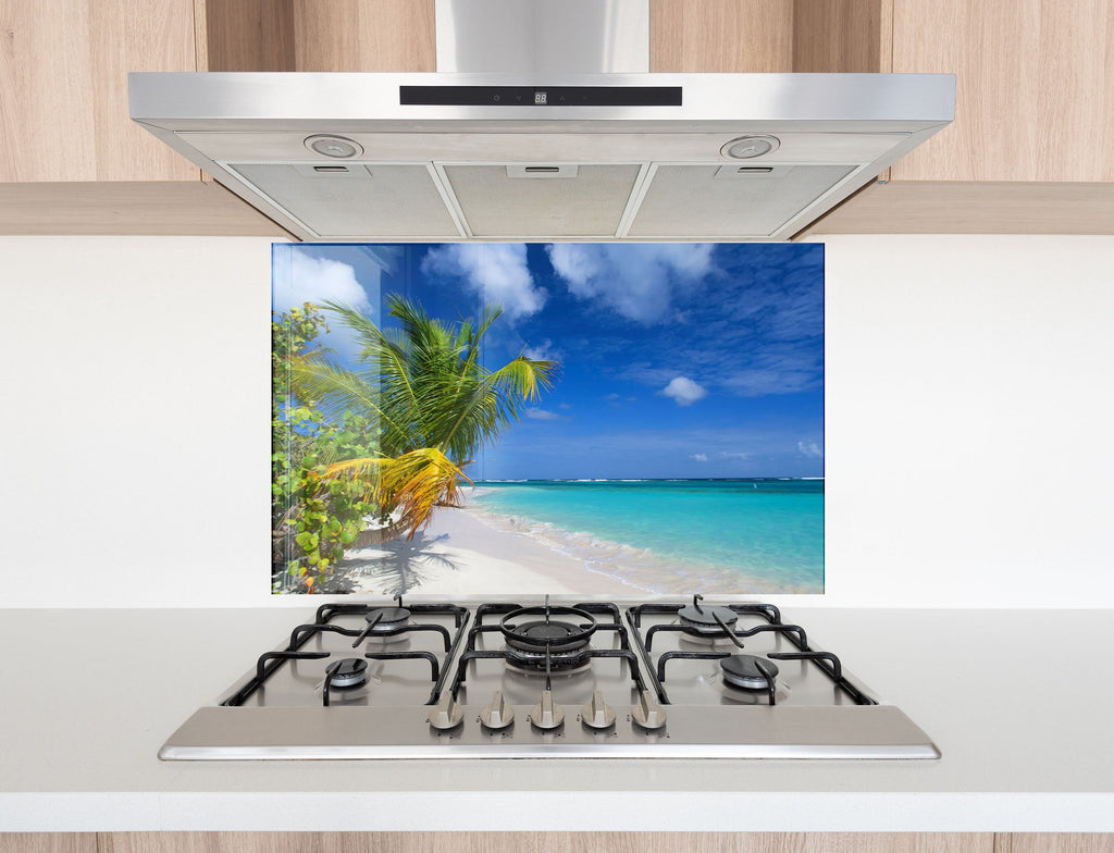 Tropical Palm Beach Wall Art – Tempered Glass Kitchen Backsplash-BacksplashArtworks