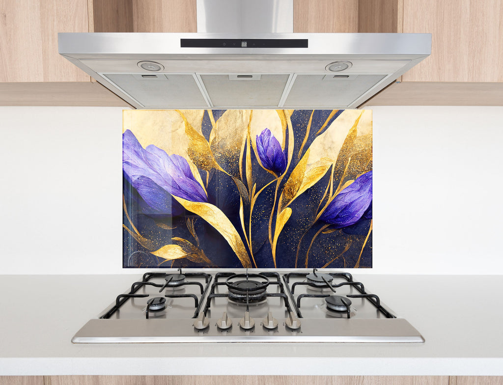 Purple Flower Tempered Glass Backsplash-BacksplashArtworks