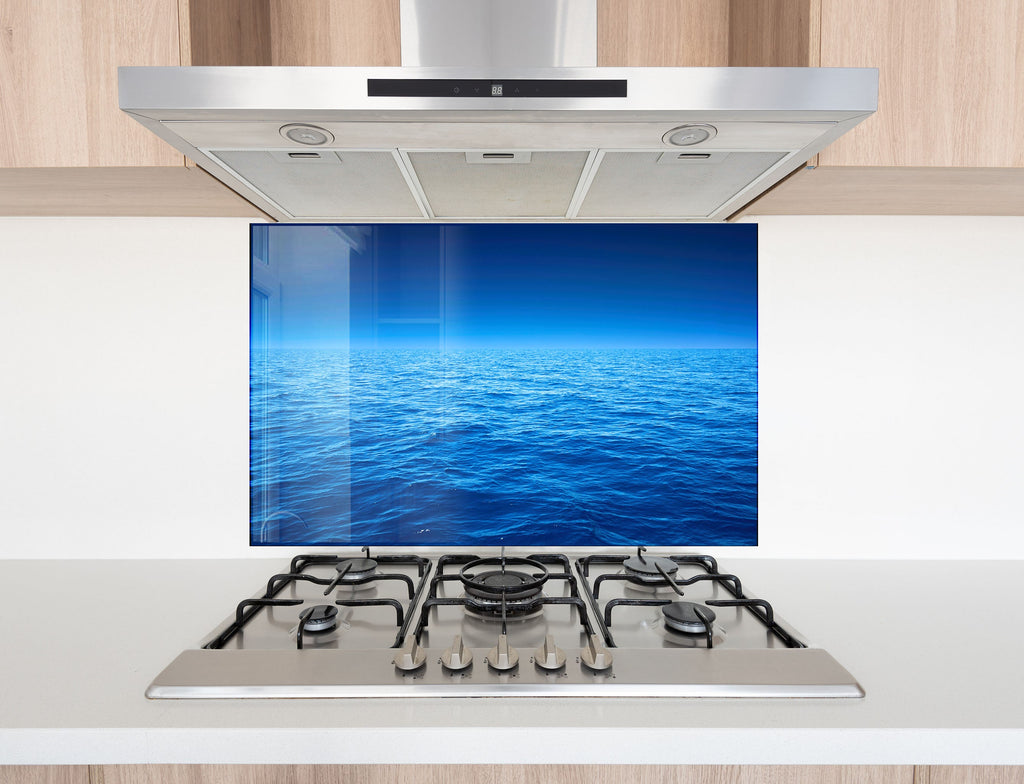 Deep Blue Ocean Wall Art – Tempered Glass Bathroom Backsplash-BacksplashArtworks