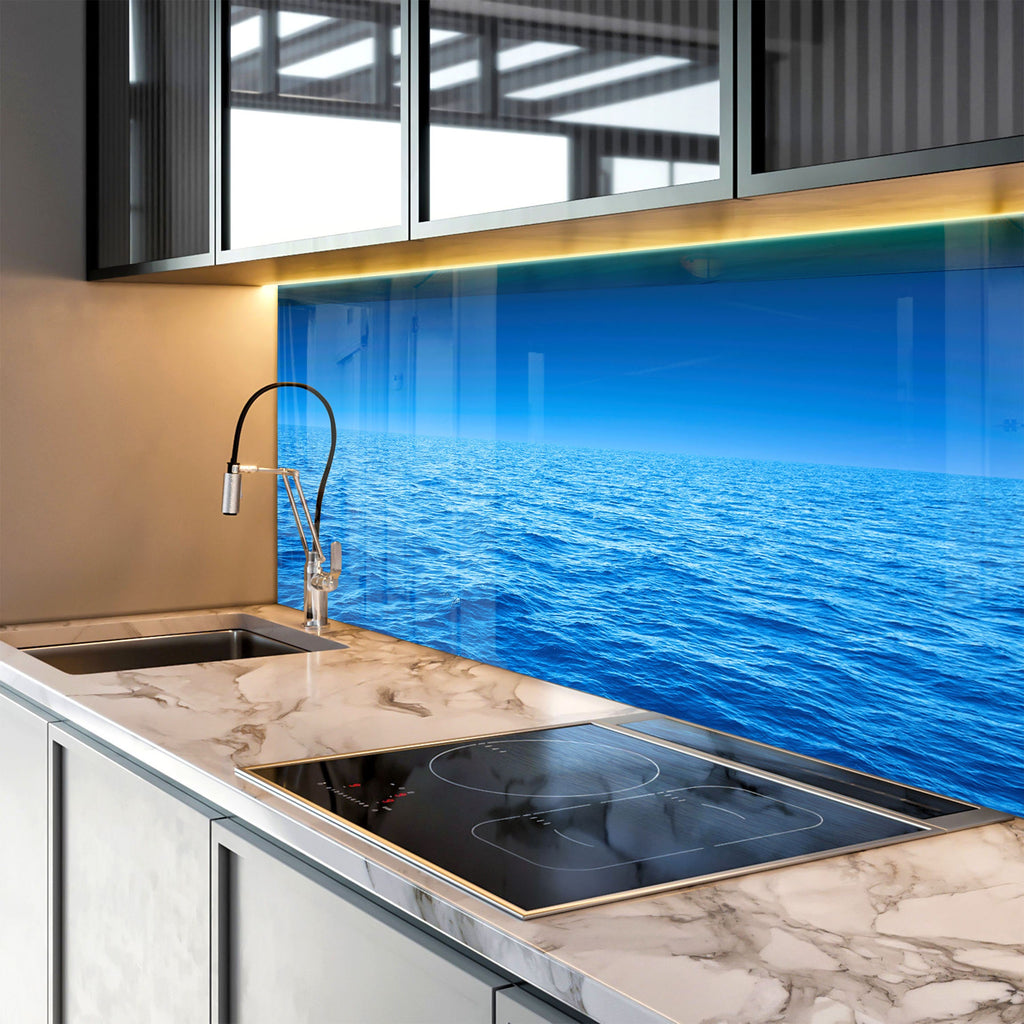 Deep Blue Ocean Wall Art – Tempered Glass Bathroom Backsplash-BacksplashArtworks