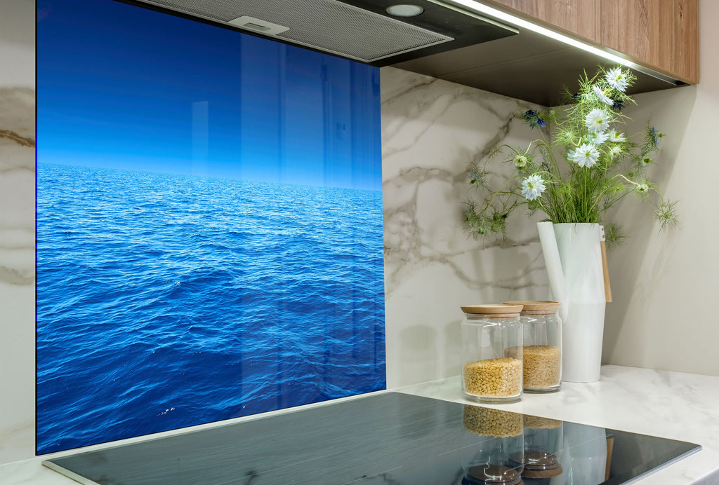 Deep Blue Ocean Wall Art – Tempered Glass Bathroom Backsplash-BacksplashArtworks