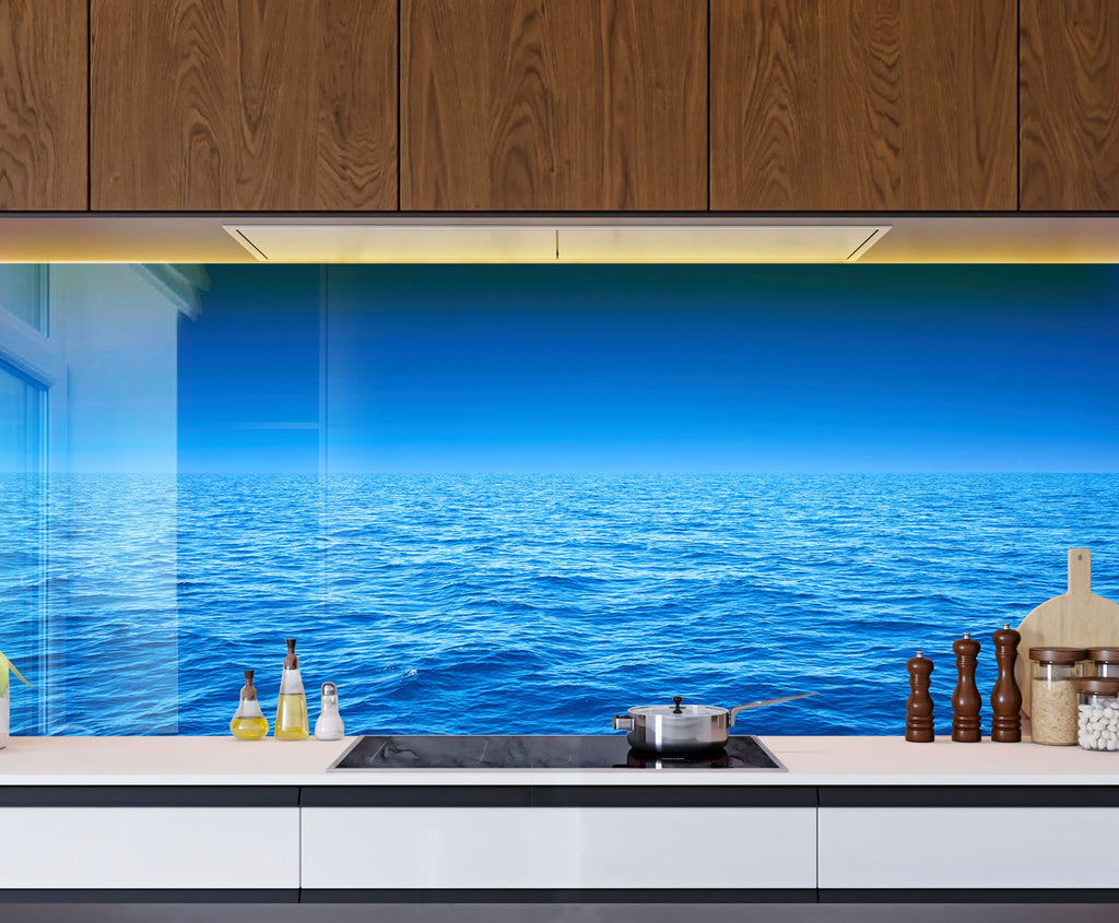Deep Blue Ocean Wall Art – Tempered Glass Bathroom Backsplash-BacksplashArtworks