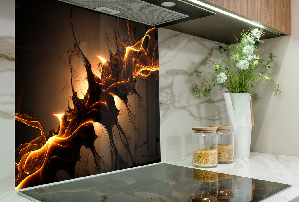 Fiery Abstract Art – Glass Kitchen Backsplash-BacksplashArtworks