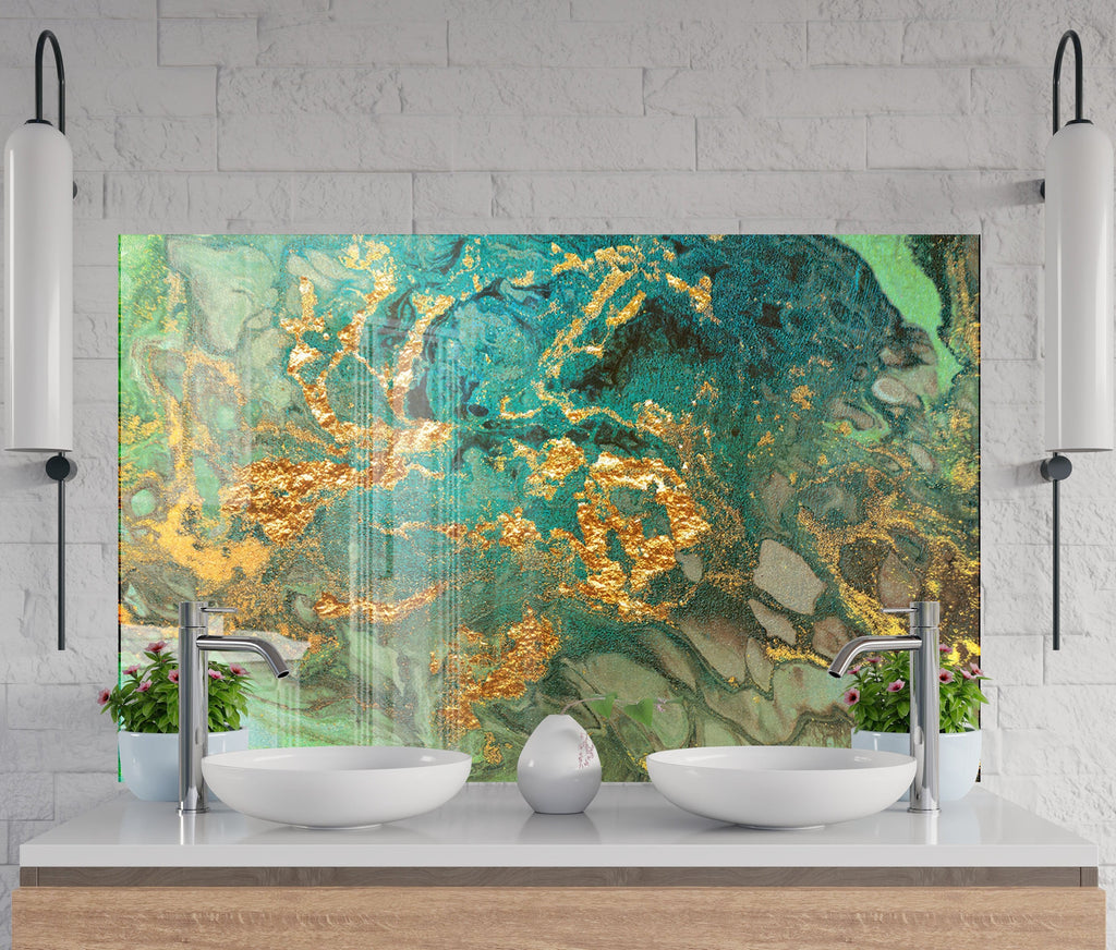 Emerald Gold Marble Fusion - Glass Kitchen Backsplash-BacksplashArtworks