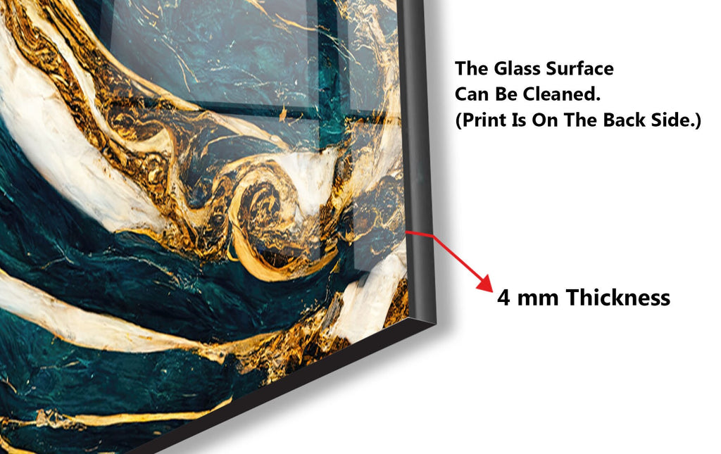 Teal & Gold Marble Waves - Glass Kitchen Backsplash-BacksplashArtworks