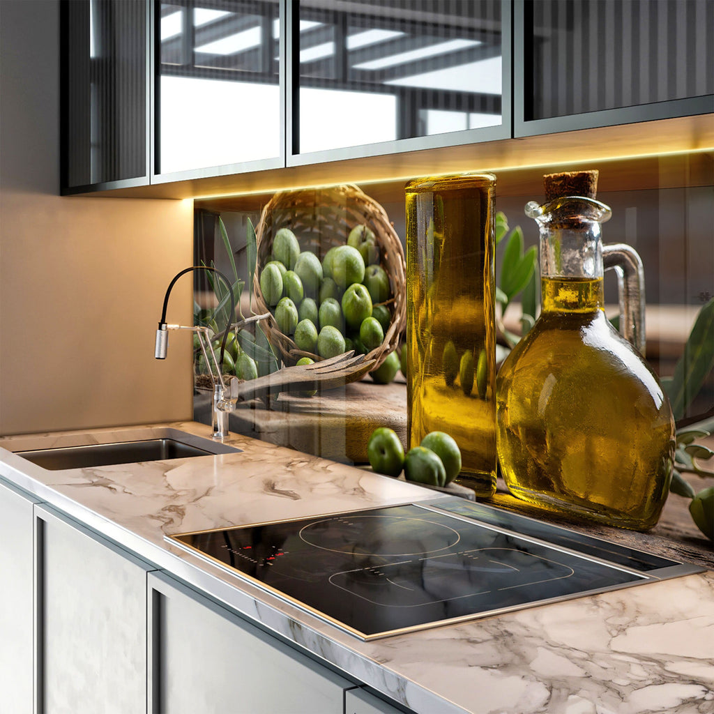 Olive Oil Tempered Glass Kitchen Backsplash – Fresh Design-BacksplashArtworks