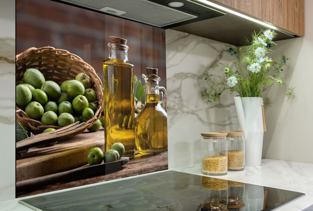 Olive Oil Tempered Glass Kitchen Backsplash – Fresh Design-BacksplashArtworks