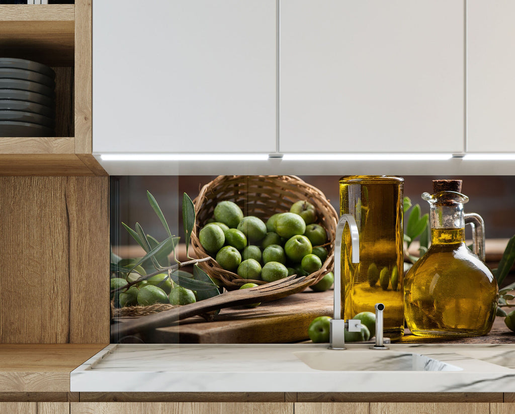 Olive Oil Tempered Glass Kitchen Backsplash – Fresh Design-BacksplashArtworks