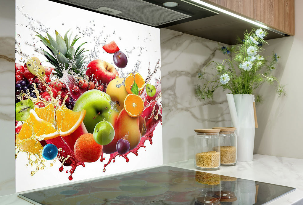 Colorful Fruit Splash Glass Kitchen Backsplash – Fresh Juicy Explosion-BacksplashArtworks