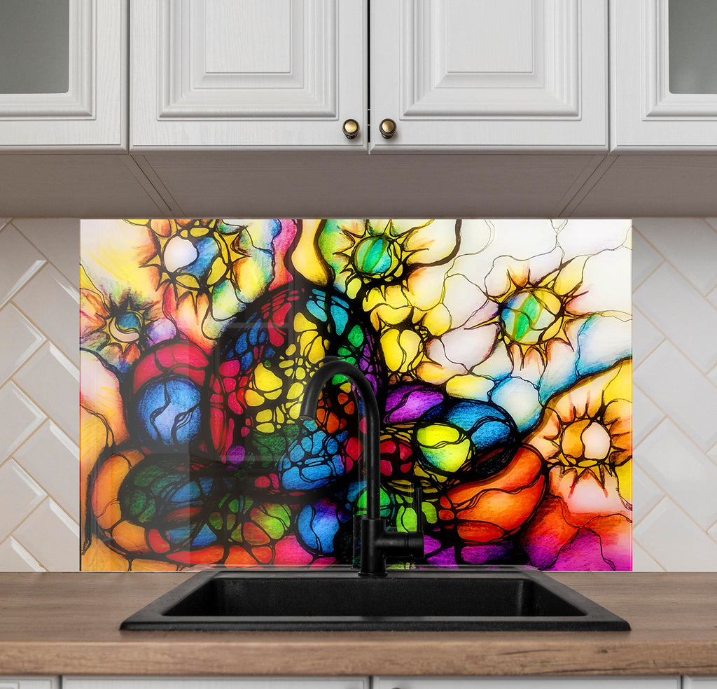 Abstract Stained - Glass Kitchen Backsplash-BacksplashArtworks