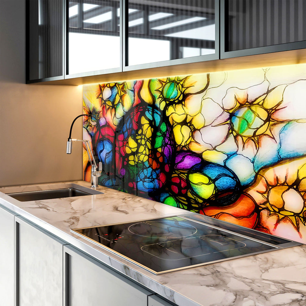 Abstract Stained - Glass Kitchen Backsplash-BacksplashArtworks